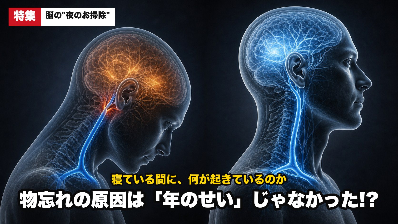 断面の比較：曲がった首は脳の夜の排水路を押して閉じ、まっすぐな首なら流れていく